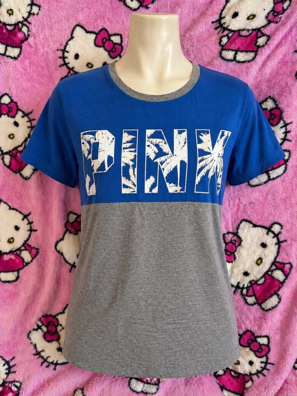 Tropical, blue and gray top from pink Victoria’s Secret
